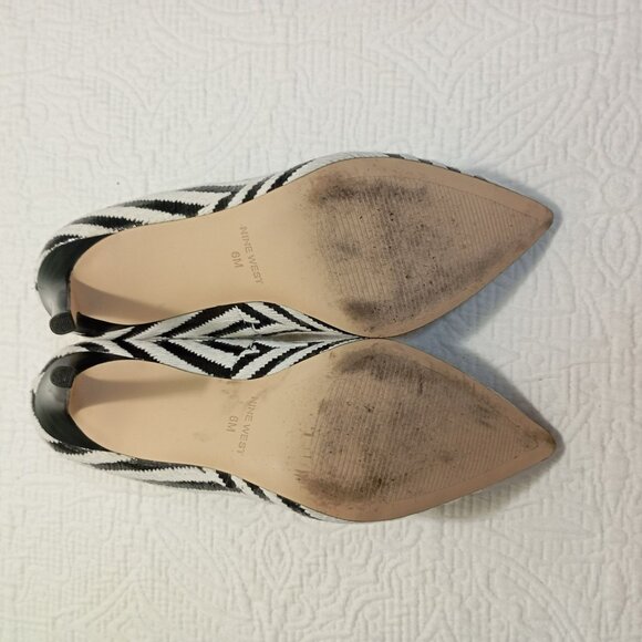 Nine West Stilettos Heels Size 6M Black & White Chevron Pointed Toe Womens - Picture 8 of 10